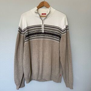Izod Men's 3/4 Zip-Up Striped Pullover Sweater in Beige and White